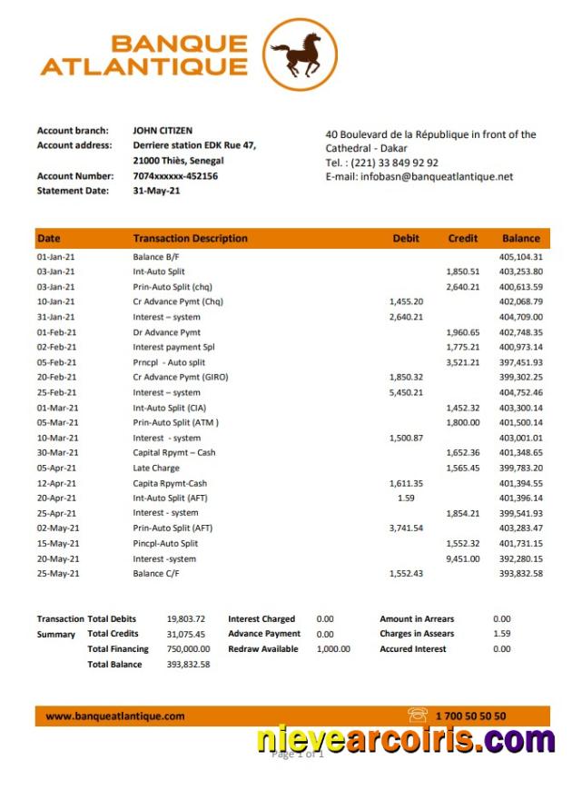 Senegal Banque Atlantique excel pdf
